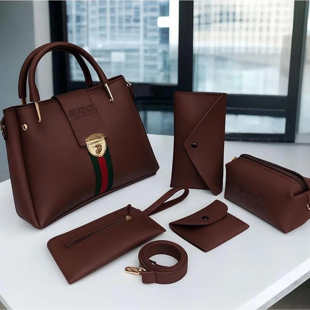 5 Pieces Handbag Set | Stylish Women’s Bags | Shoulder, Tote, Crossbody & Wallet Combo Leather